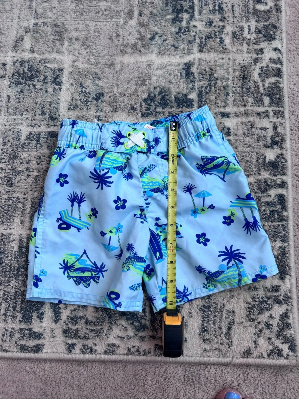 Cat & Jack Light Blue Tropical Swim Trunks with Navy & Lime Accents